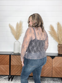 "Quarter" Long Sleeve Lace Top (Grey)