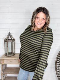 "Got Me" Long Sleeve Striped Top (Green Black)