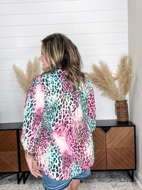 Dear Scarlett "Zoolander" Animal Print 3/4 Sleeve Split Neck