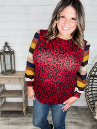 "Well Ok" Long Sleeve Animal Print with Stripe Accent