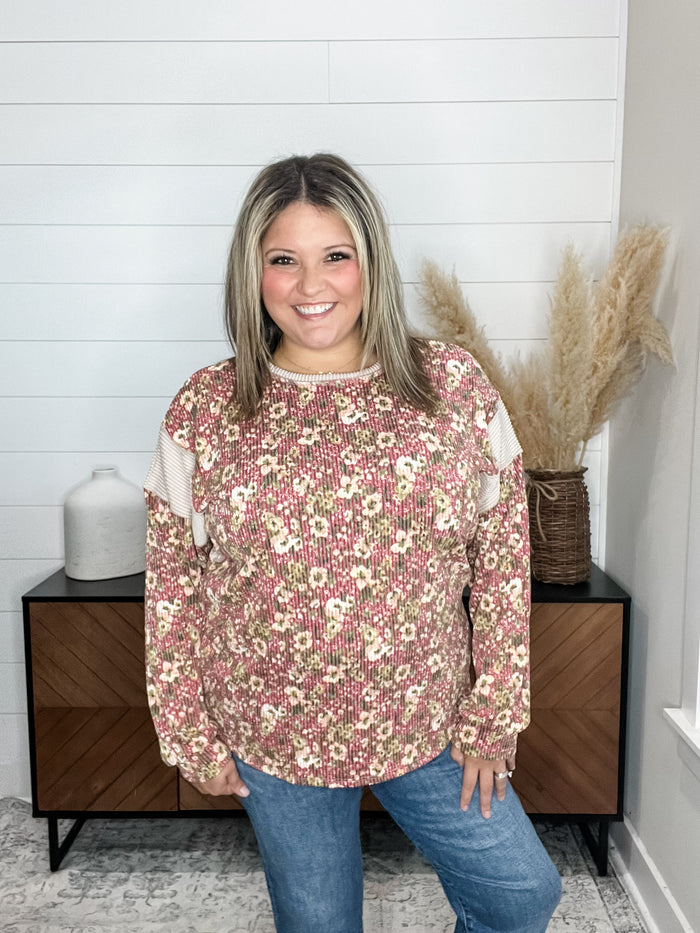 "Sparse" Floral Thermal Knit Top