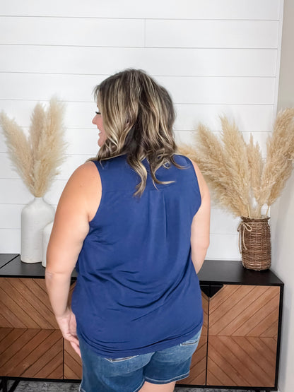 "Charming" Wrap Front Tank (Navy)