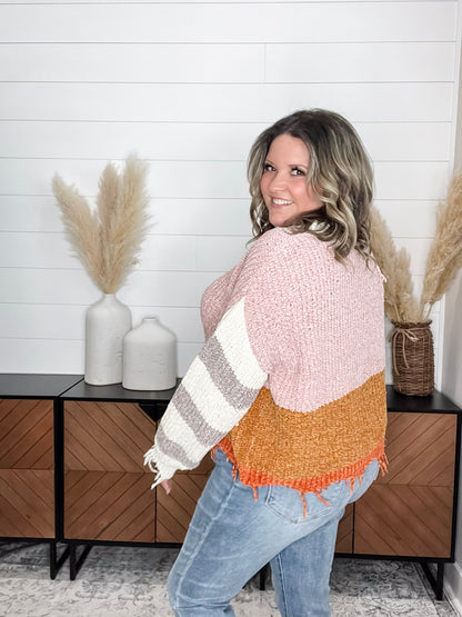 "Unraveled" V Neck Chenille Sweater