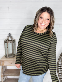 "Got Me" Long Sleeve Striped Top (Green Black)