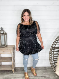 "Eras" Pearl Mesh Lined Tunic / Dress (Black)