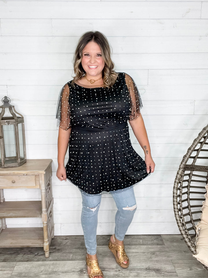 "Eras" Pearl Mesh Lined Tunic / Dress (Black)