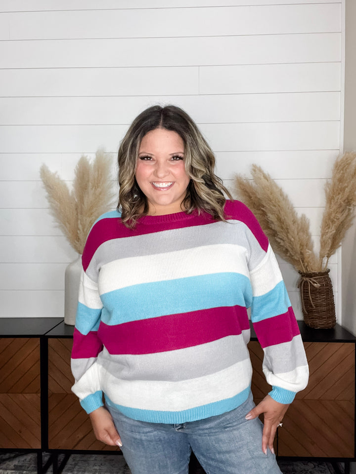 "Quote" Long Sleeve Striped Sweater