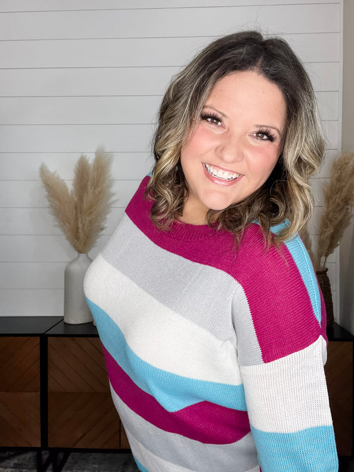 "Quote" Long Sleeve Striped Sweater