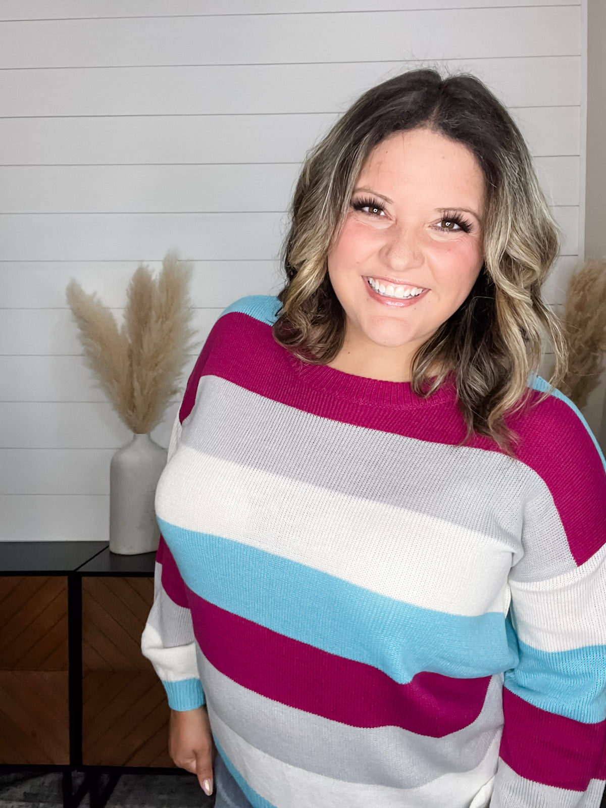 "Quote" Long Sleeve Striped Sweater