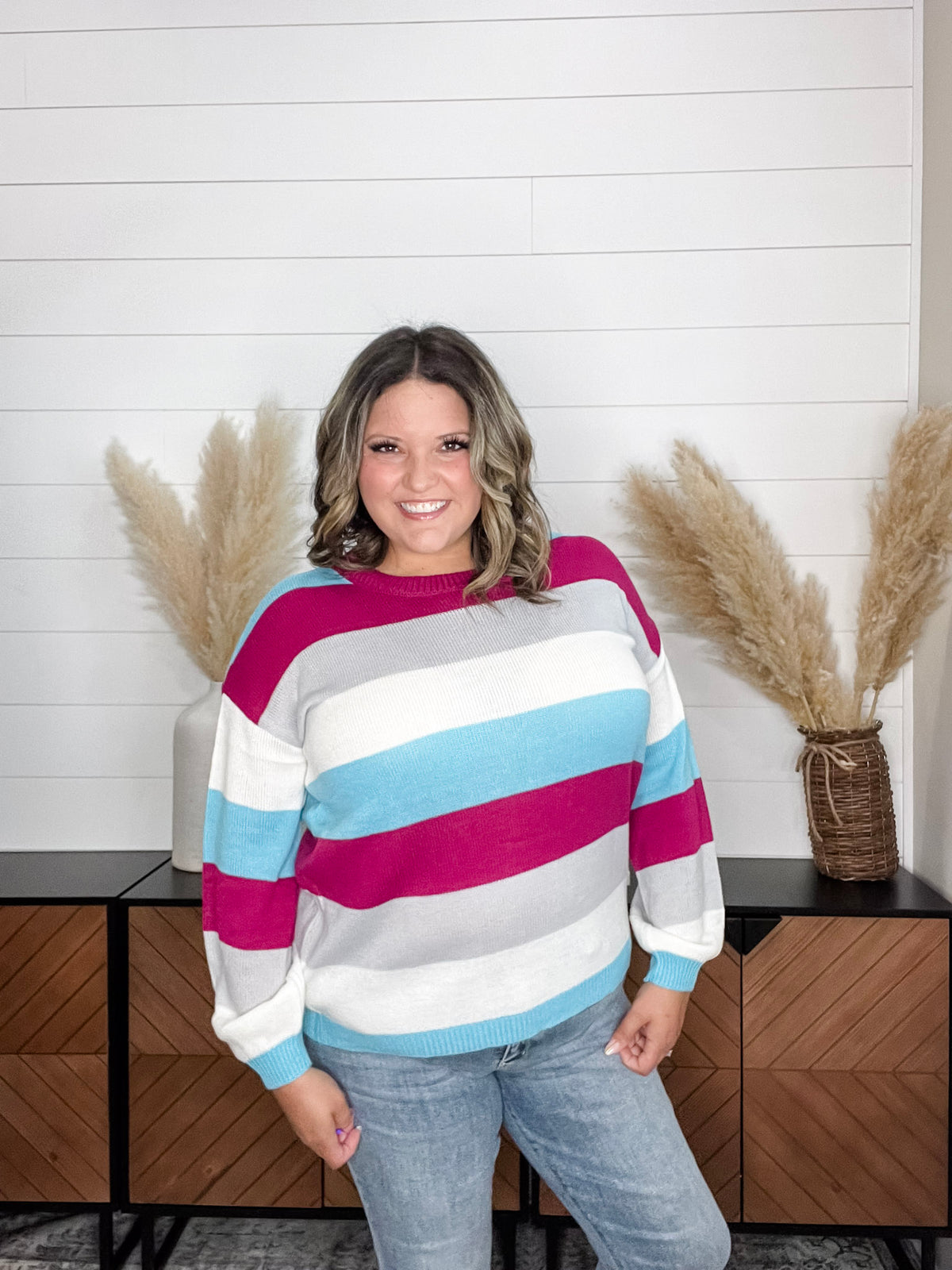 "Quote" Long Sleeve Striped Sweater