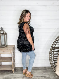 "Eras" Pearl Mesh Lined Tunic / Dress (Black)