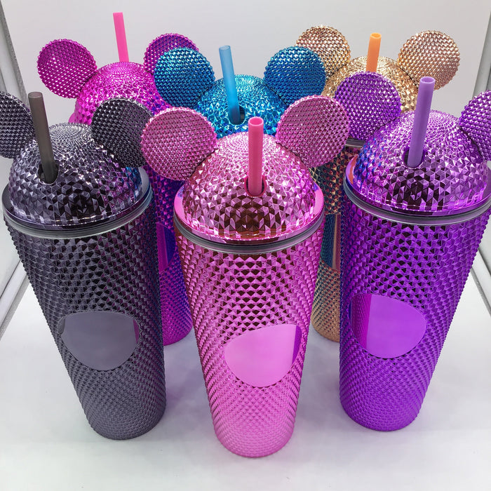24 Ounce Studded Tumbler with Ears Lid (Multiple Colors)-Lola Monroe Boutique