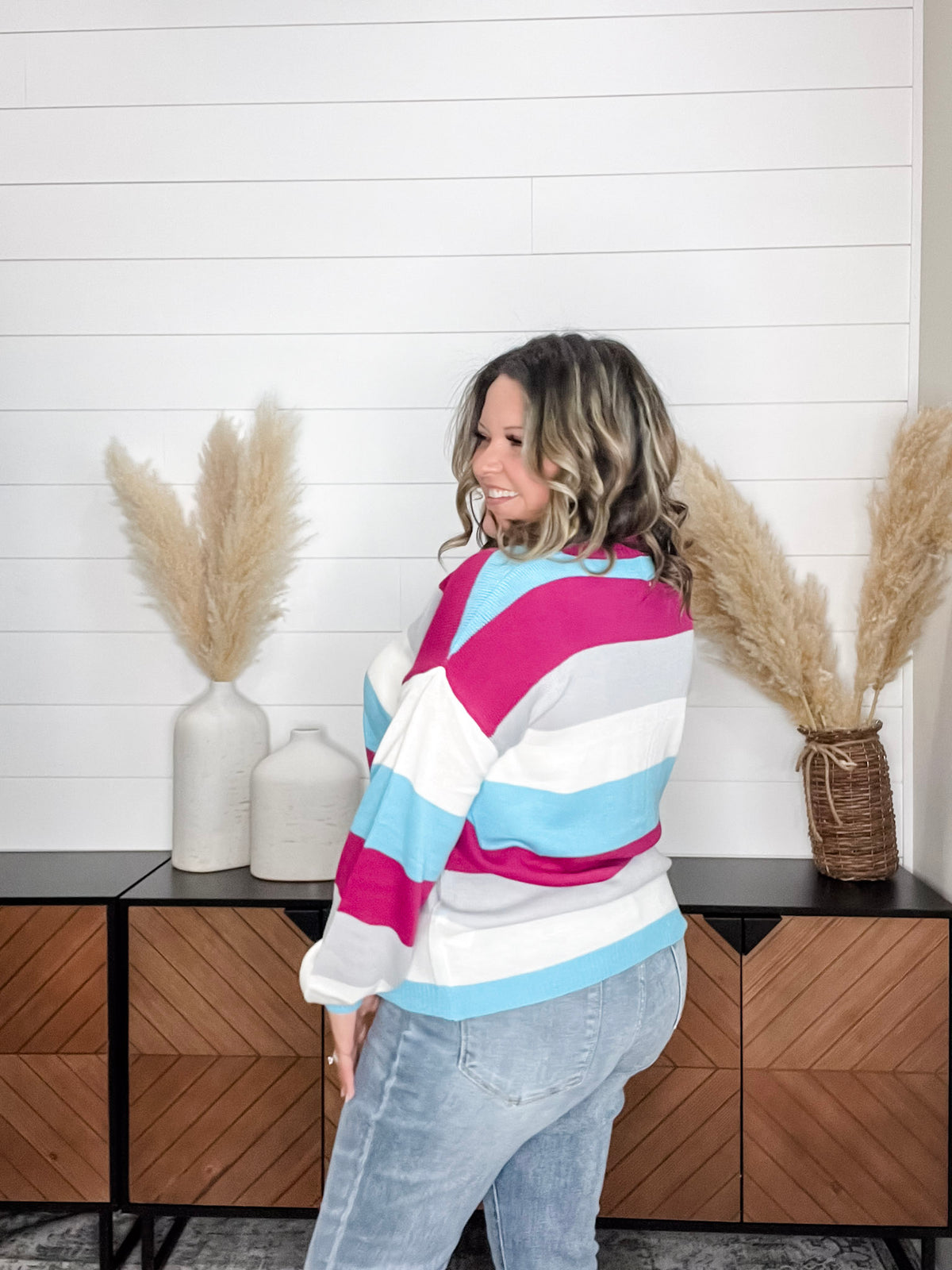 "Quote" Long Sleeve Striped Sweater