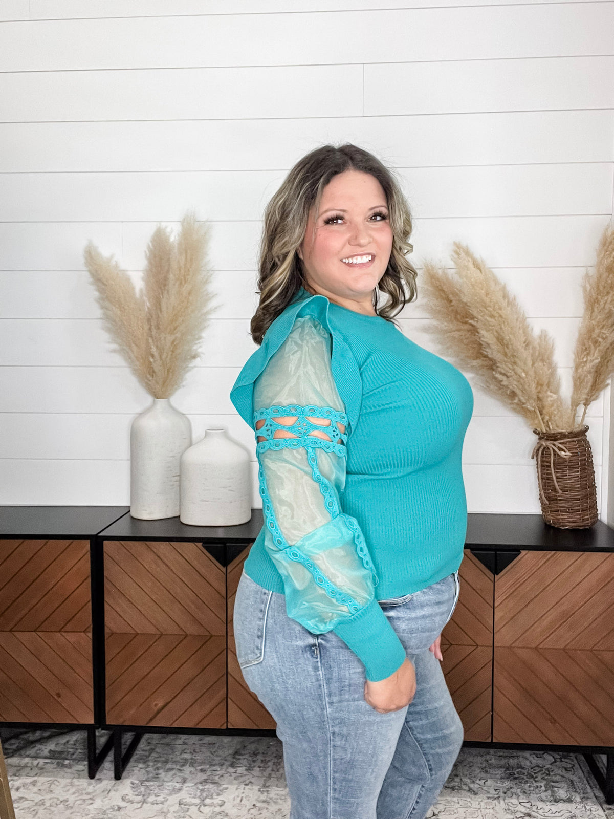 "Questions" Ribbed Body with Detailed Long Sleeves