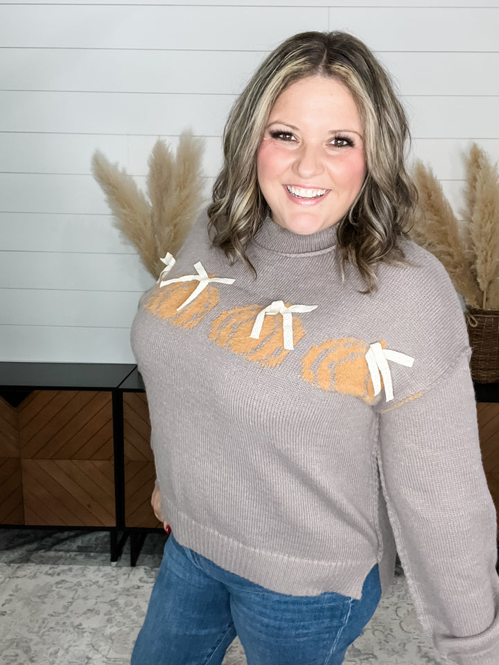 Pumpkins and Lace Bows Long Sleeve Sweater