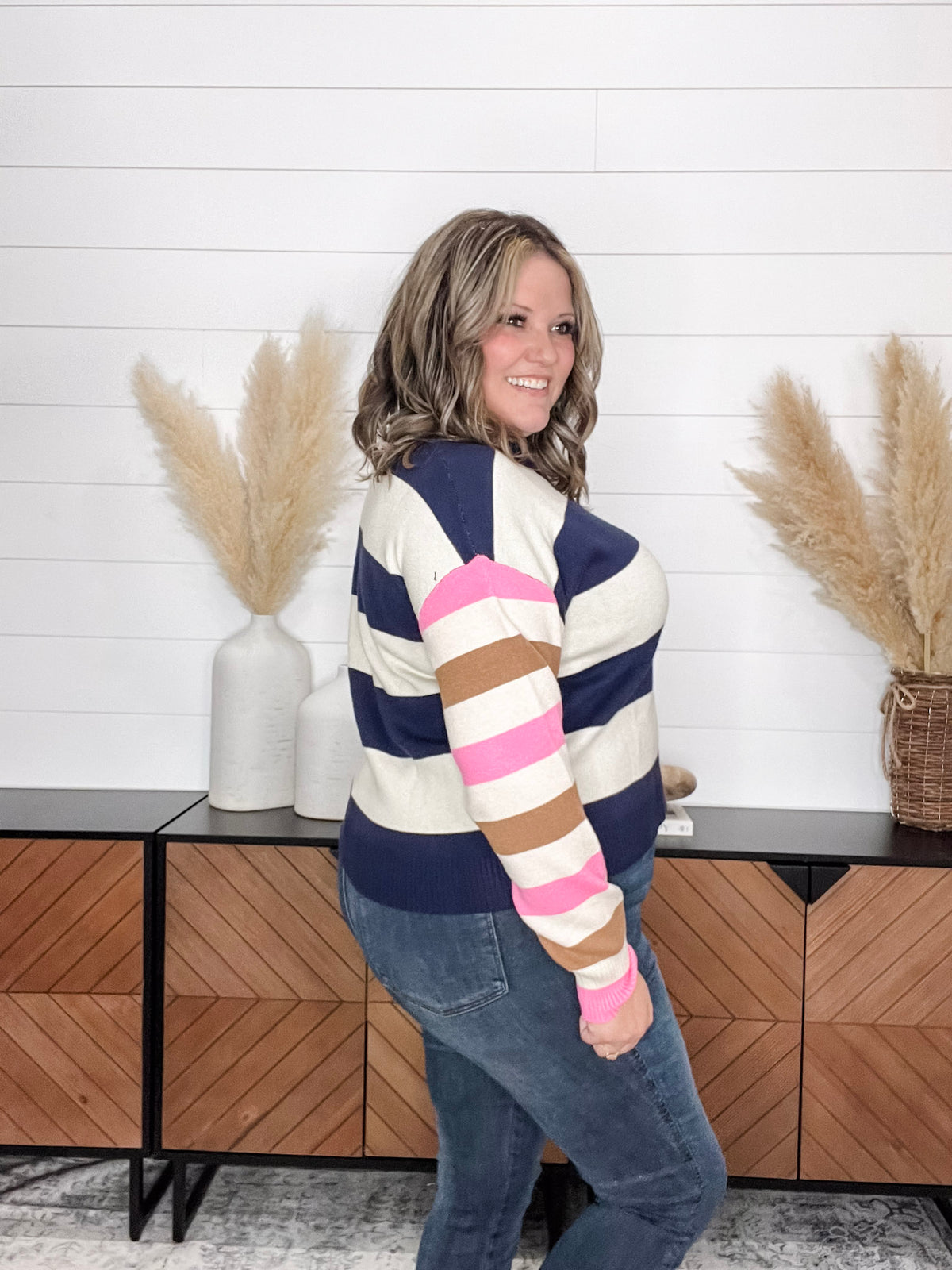 "Force" 1/2 Zip Stripe Sweater