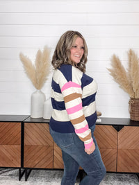"Force" 1/2 Zip Stripe Sweater