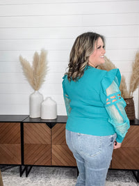 "Questions" Ribbed Body with Detailed Long Sleeves