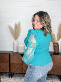 "Questions" Ribbed Body with Detailed Long Sleeves
