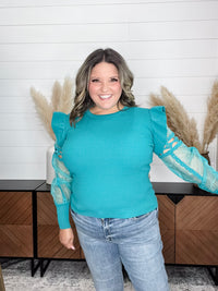 "Questions" Ribbed Body with Detailed Long Sleeves