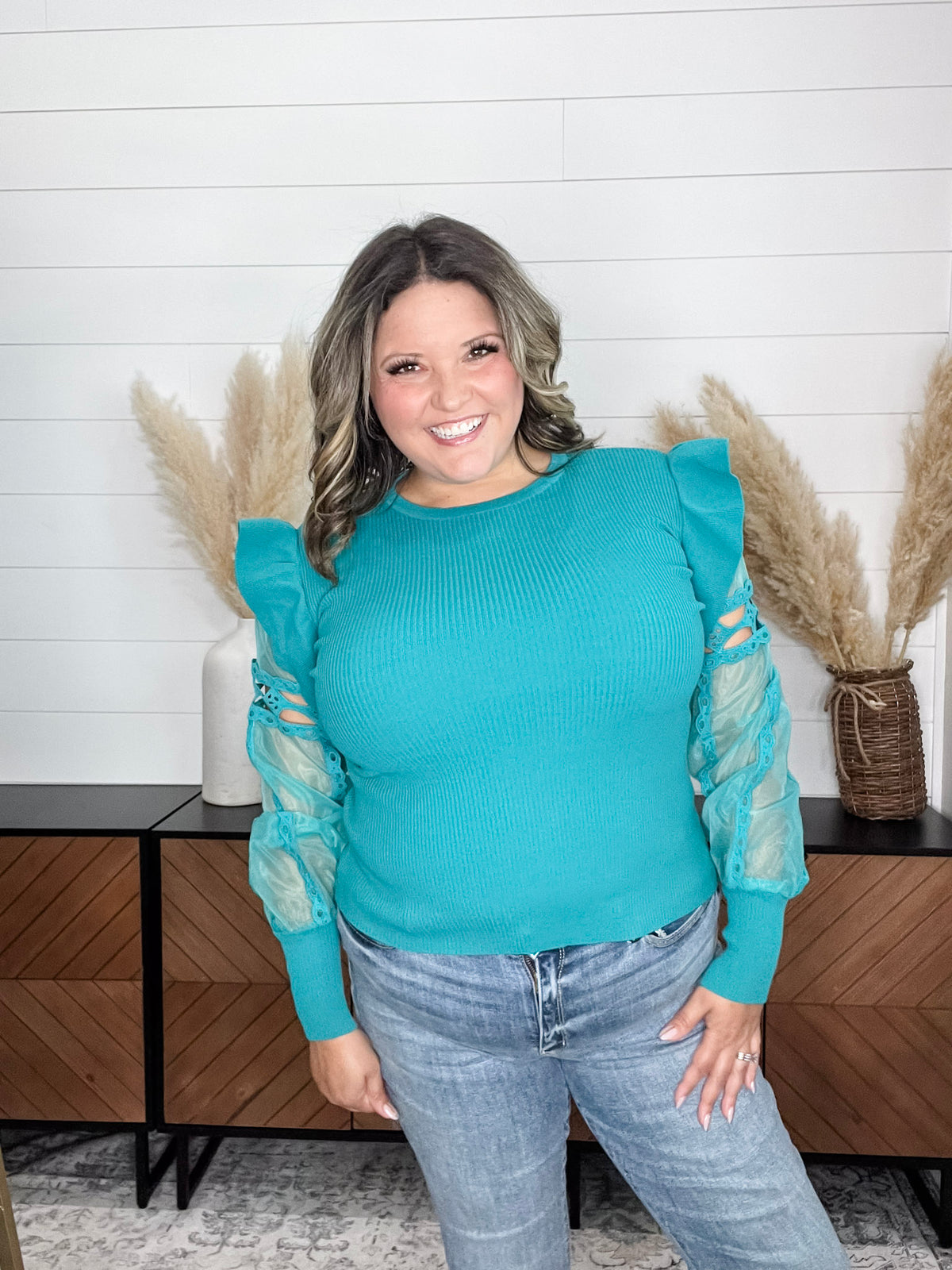 "Questions" Ribbed Body with Detailed Long Sleeves