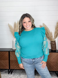 "Questions" Ribbed Body with Detailed Long Sleeves