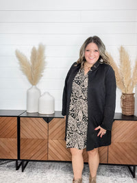 Dear Scarlett "Amara" Jacquard Midi Coat with Pockets (Black)