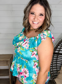 "Time Out" Floral Off the Shoulder Faux Button Front