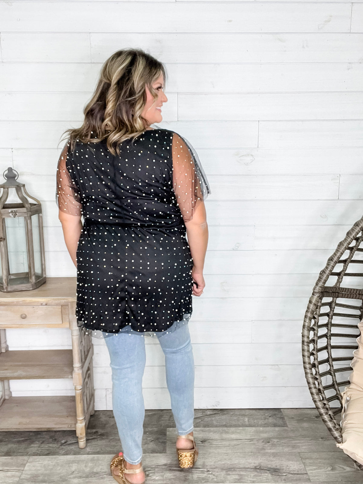 "Eras" Pearl Mesh Lined Tunic / Dress (Black)