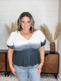 "Sylas" Ombre Smocked Waist Peplum (Black)