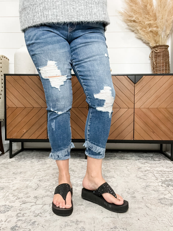 Distressed Cropped Skinny Denim By Zenana