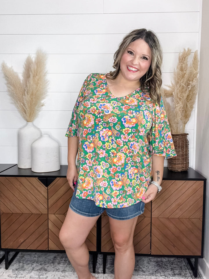 "Taken" Short Ruffled Sleeve U Neck