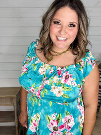 "Time Out" Floral Off the Shoulder Faux Button Front