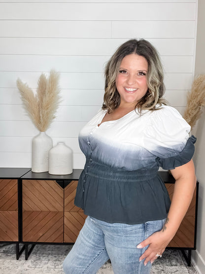 "Sylas" Ombre Smocked Waist Peplum (Black)