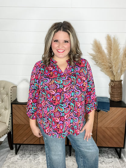 "Kingfisher" 3/4 Sleeve Split Neck