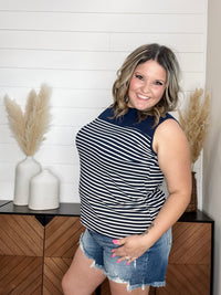 "Whitley" Striped Tank with Button Detail