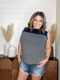 "Whitley" Striped Tank with Button Detail