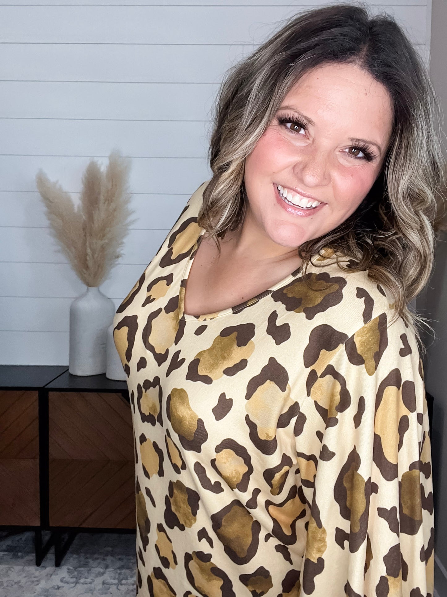 "Switch Up" Animal Print V Neck Tulip Sleeve
