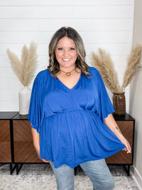 Dear Scarlett "Here We Go Again" V Neck 3/4 Bell Sleeve (Royal Blue)