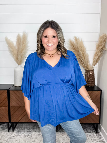 "Here We Go Again" V Neck 3/4 Bell Sleeve (Royal Blue)