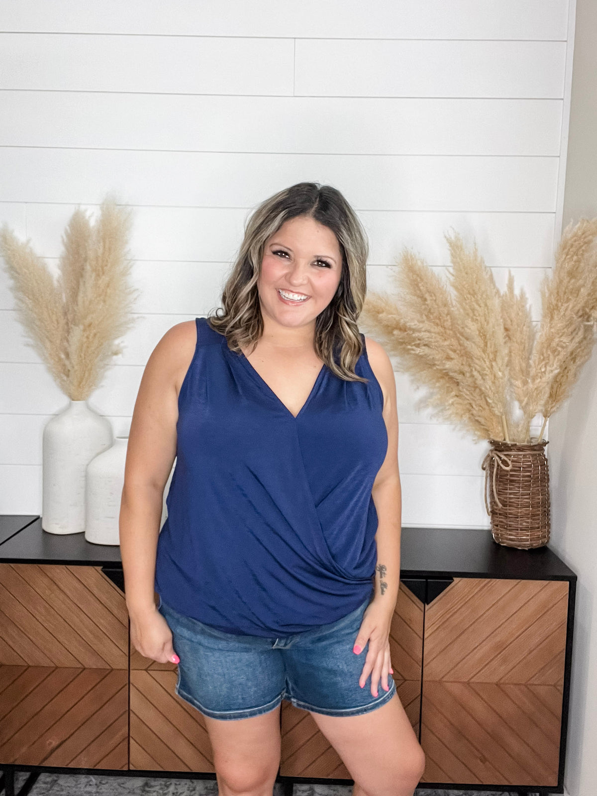 Dear Scarlett "Charming" Wrap Front Tank (Navy)