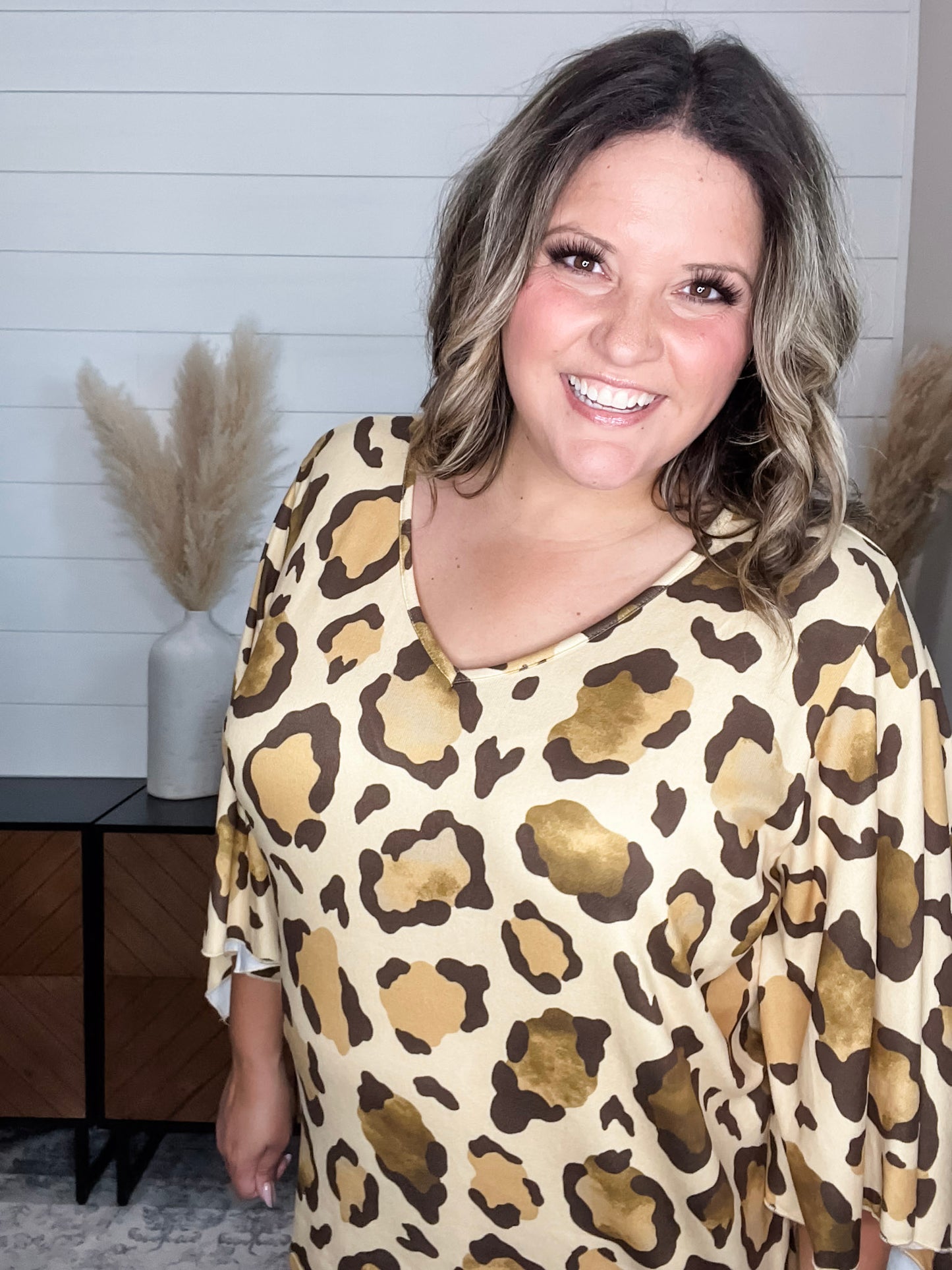 "Switch Up" Animal Print V Neck Tulip Sleeve