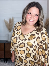 "Switch Up" Animal Print V Neck Tulip Sleeve