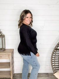 "Crescent Moon" Long Sleeve Frey Hem Sweater