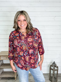 "Audra" 3/4 Sleeve Split Neck