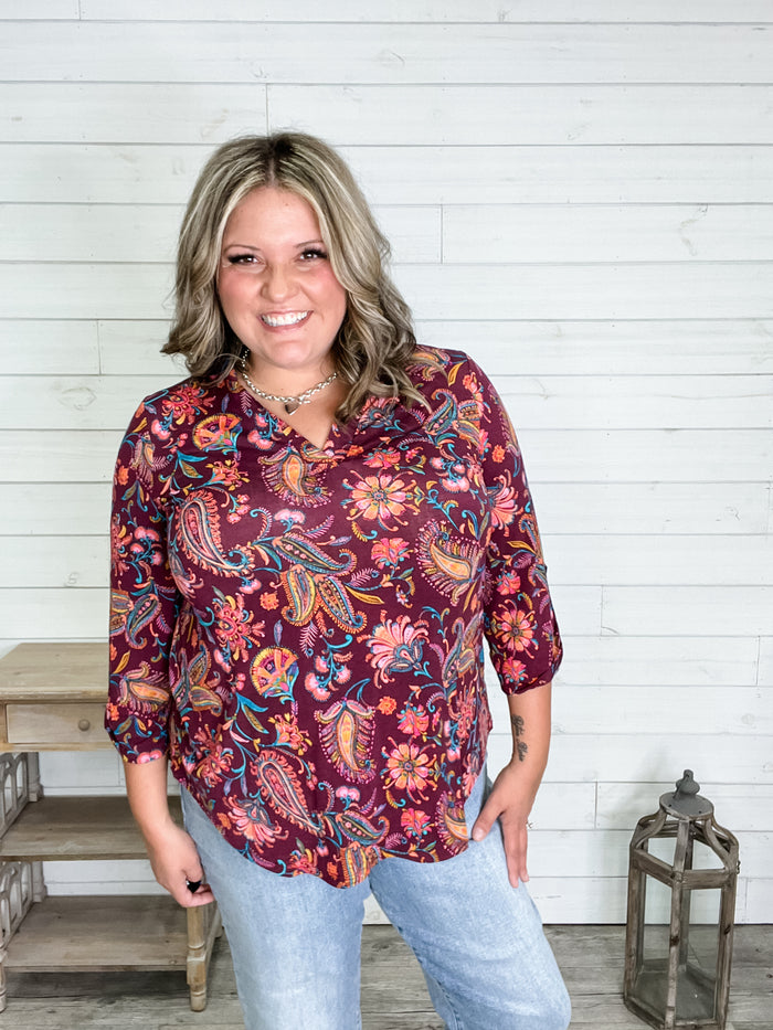 "Audra" 3/4 Sleeve Split Neck