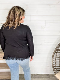 "Crescent Moon" Long Sleeve Frey Hem Sweater
