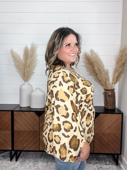 "Switch Up" Animal Print V Neck Tulip Sleeve