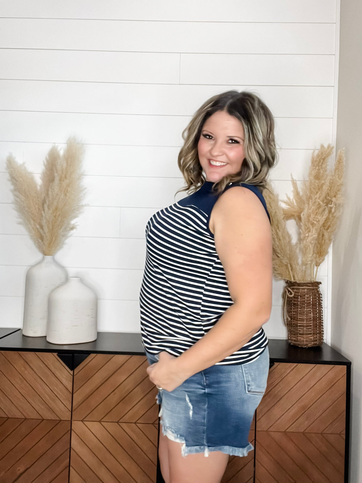 "Whitley" Striped Tank with Button Detail