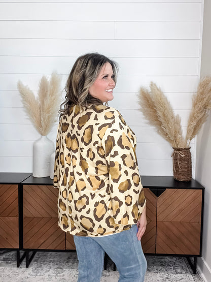 "Switch Up" Animal Print V Neck Tulip Sleeve